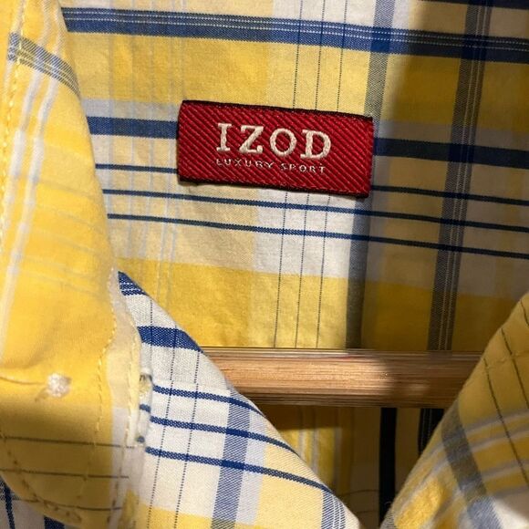 IZOD Mens Yellow and Blue Plaid Short Sleeve Button Down Shirt, Size Small - Picture 5 of 8